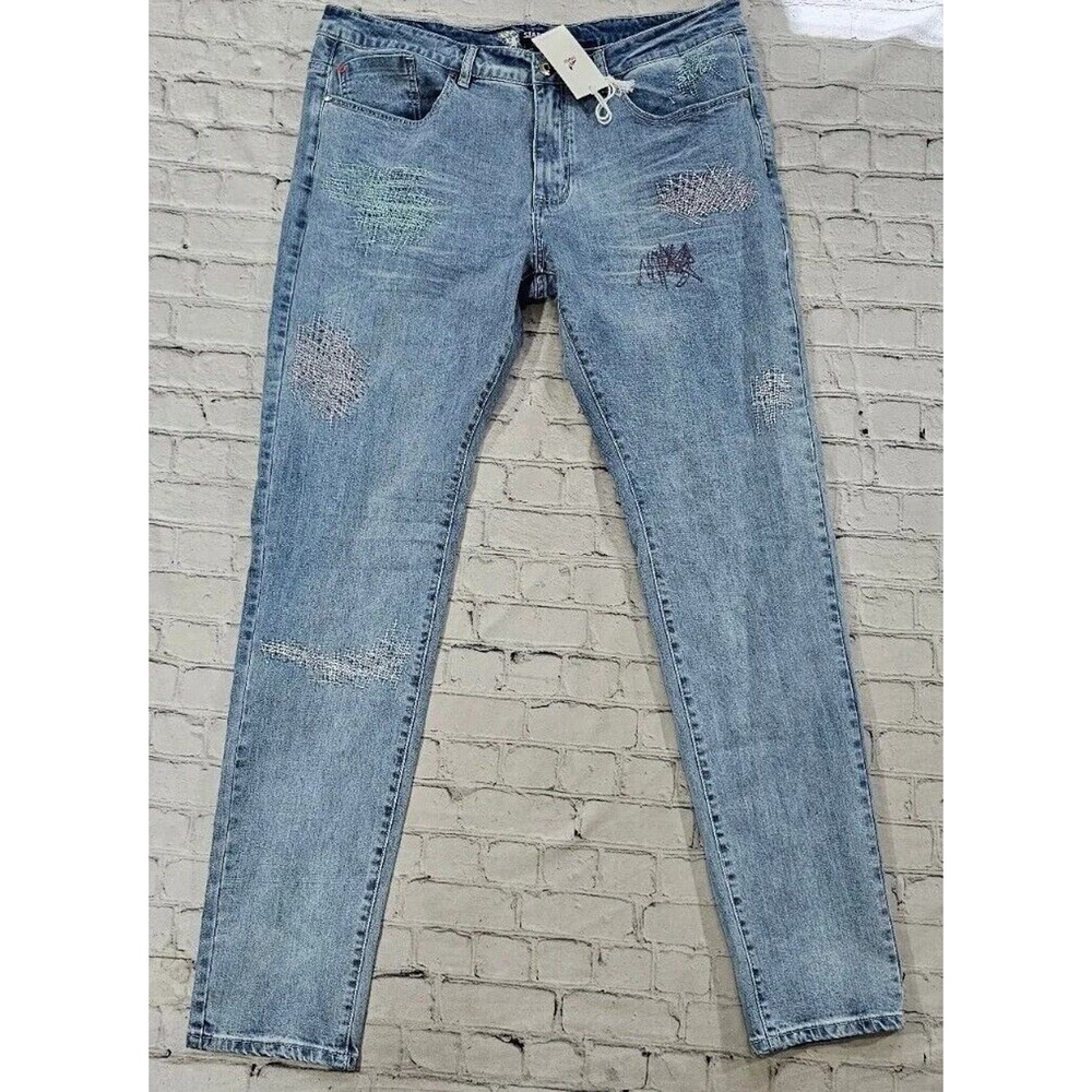Staple Pigeon Distressed Stitched Stretch Jeans Stone Wash MENS SIZE 40